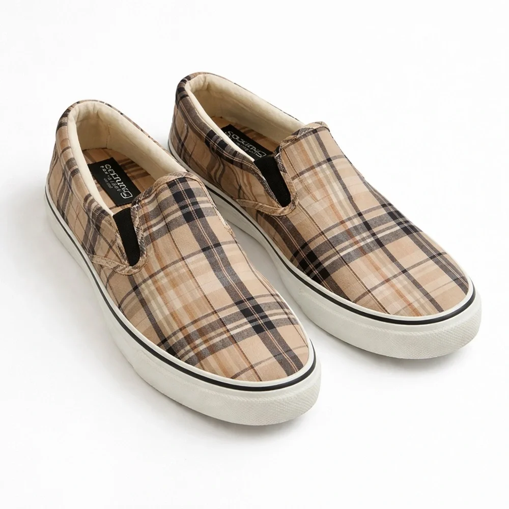 Sperry Top-Sider Plaid Slip-On Sneakers Men’s Size 13 Canvas Casual Skater Shoes - Picture 2 of 8